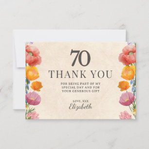 Cartão De Agradecimento Aniversário de 70 anos Floral – Desenho de Jardim 