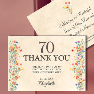 Cartão De Agradecimento Aniversário de 70 anos Wildflower Elegante Agradec