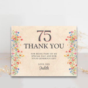 Cartão De Agradecimento Aniversário de 75 anos Floral – Elegante Flor Silv