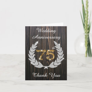 Cartão De Agradecimento Aniversário de 75 anos Rustic Wood Diamond Laurel