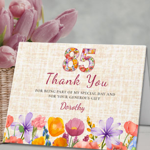 Cartão De Agradecimento Aniversário de 85 anos - Número Floral Elegante 85
