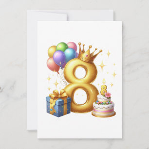 Cartão De Agradecimento Aniversário de 8 anos dourado