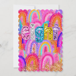 Cartão De Agradecimento Aniversário de 8 anos Lantejoulas Arco-íris