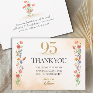 Cartão De Agradecimento Aniversário de 95 anos Elegante - 95 Anos de Flore