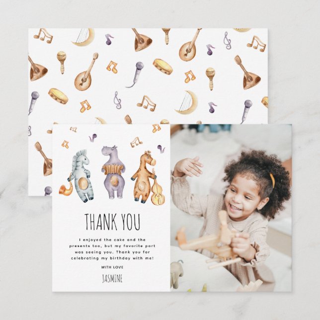 Cartão De Agradecimento Aniversário de Animais Africanos em Aquarela Fofa (Frente/Verso)