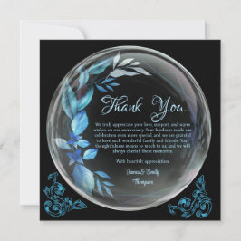 Cartão De Agradecimento Aniversário de Anos Milestone Floral Azul Preto Mo