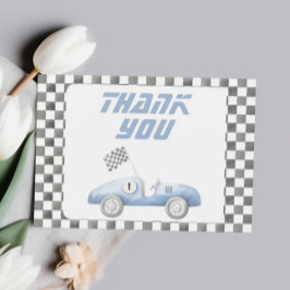 Cartão De Agradecimento Aniversário de Carro de Corrida Vintage Azul