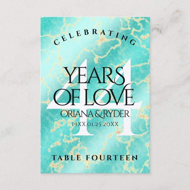 Cartão De Agradecimento Aniversário de Casamento da 44 Turquesa Elegante (Frente)