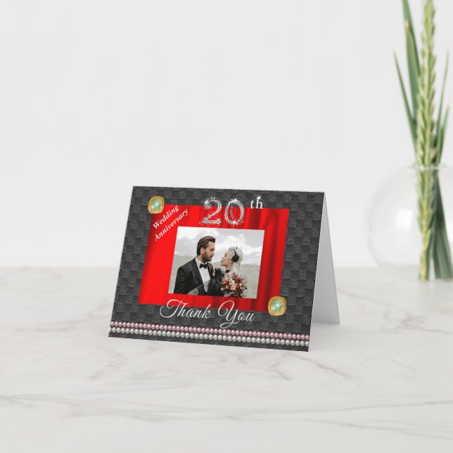 Cartão De Agradecimento Aniversário de Casamento de 20 Silver & Gems Obrig (Frente)