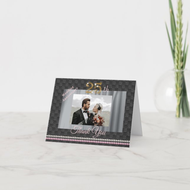 Cartão De Agradecimento Aniversário de Casamento de 25 Dourado e Pérolas O (Frente)