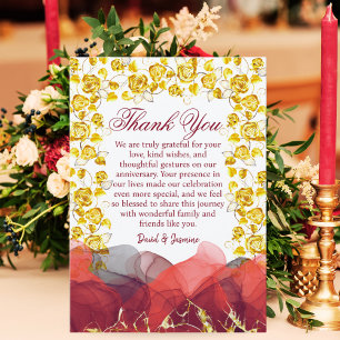 Cartão De Agradecimento Aniversário de Casamento Foral da Moderna Dourada 