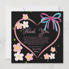 Cartão De Agradecimento Aniversário de Casamento Negro e Rosa Floral Minim