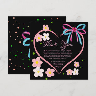 Cartão De Agradecimento Aniversário de Casamento Negro e Rosa Floral Minim