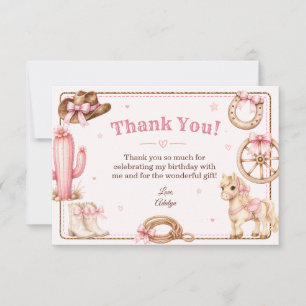 Cartão De Agradecimento Aniversário de Cavalo Cowgirl Ocidental Rosa Fofa