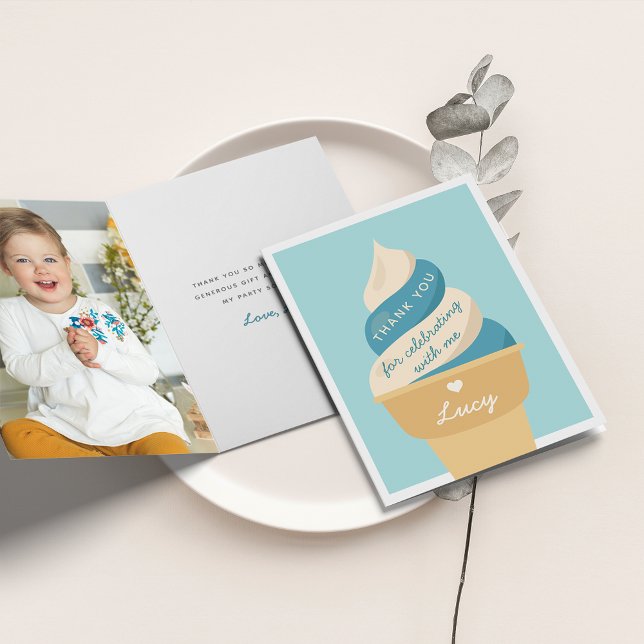 Cartão De Agradecimento Aniversário de criança de espiral do Sorvete Blueb (Criador carregado)