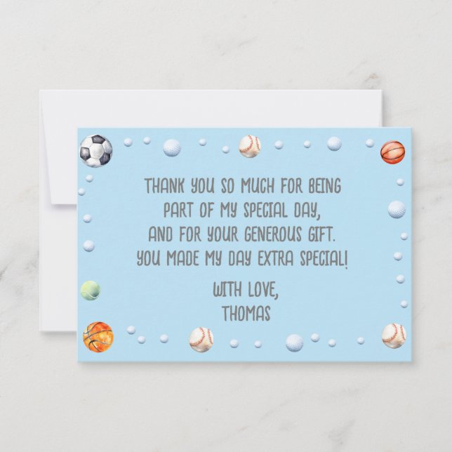 Cartão De Agradecimento Aniversário de criança de esportes de esferas (Frente)