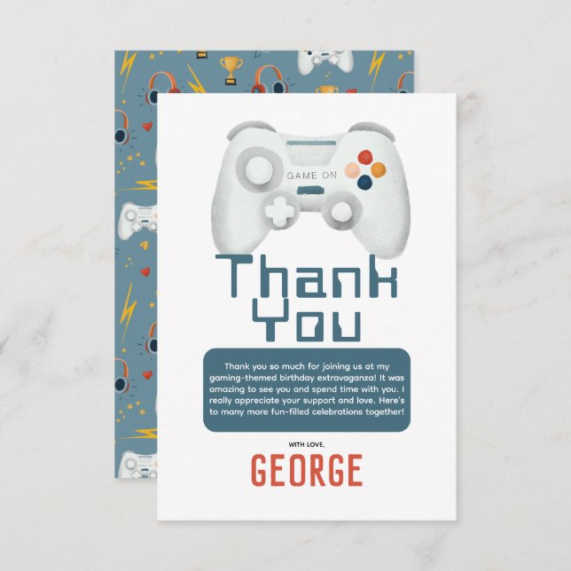 Cartão De Agradecimento Aniversário de criança de jogos Legal para rapazes (Frente/Verso)