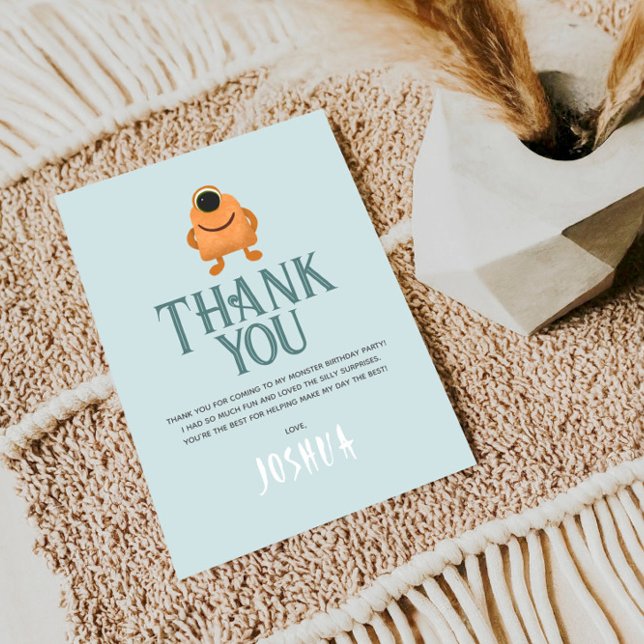 Cartão De Agradecimento Aniversário de Crianças Meninos Monstro Azul Fofo  (Criador carregado)