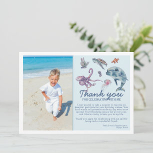 Cartão De Agradecimento Aniversário de Foto de Crianças Modernas Sob o Mar