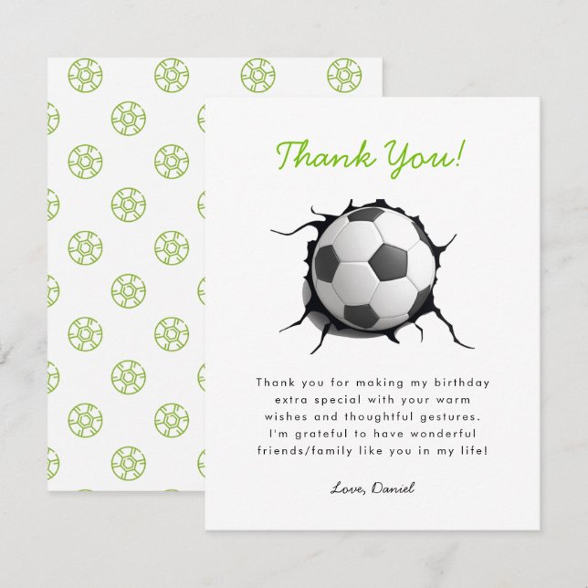 Cartão De Agradecimento Aniversário de Futebol do Futebol (Frente/Verso)