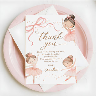 Cartão De Agradecimento Aniversário de Menina Bailarina Coquete Rosa Elega
