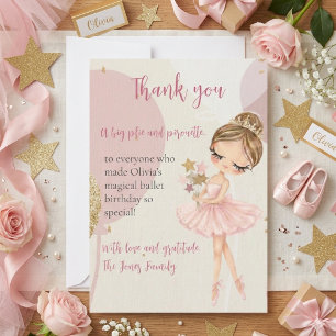 Cartão De Agradecimento Aniversário de Menina Bailarina Rosa Ballet