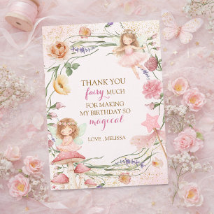 Cartão De Agradecimento Aniversário de Menina com Jardim Mágico Floral Ros