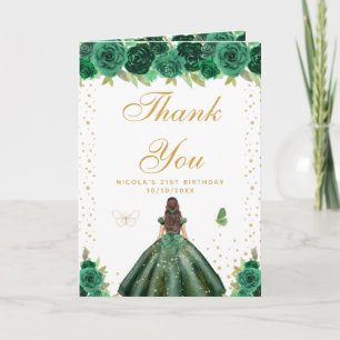 Cartão De Agradecimento Aniversário de Menina de Cabelo Castanho com Flora