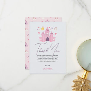 Cartão De Agradecimento Aniversário de Meninas Fofa Princesa Rosa 