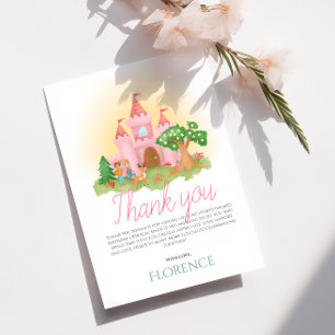 Cartão De Agradecimento Aniversário de Meninas Fofa Princesa Rosa