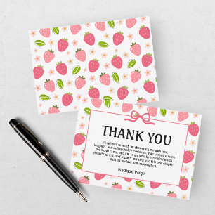 Cartão De Agradecimento Aniversário de Meninas Rosa Morango Fofo Obrigado
