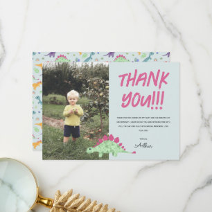 Cartão De Agradecimento Aniversário de Meninos Fofos Dinossauro Azul Jungl