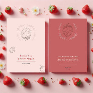 Cartão De Agradecimento Aniversário de Morango Mínimo Rosa Mole