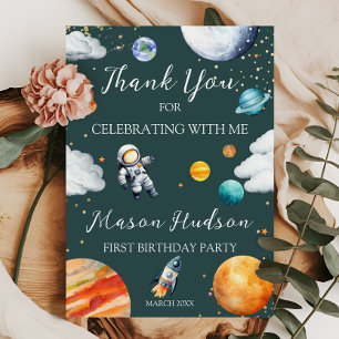 Cartão De Agradecimento Aniversário de Primeiro Ano do Astronauta Espacial