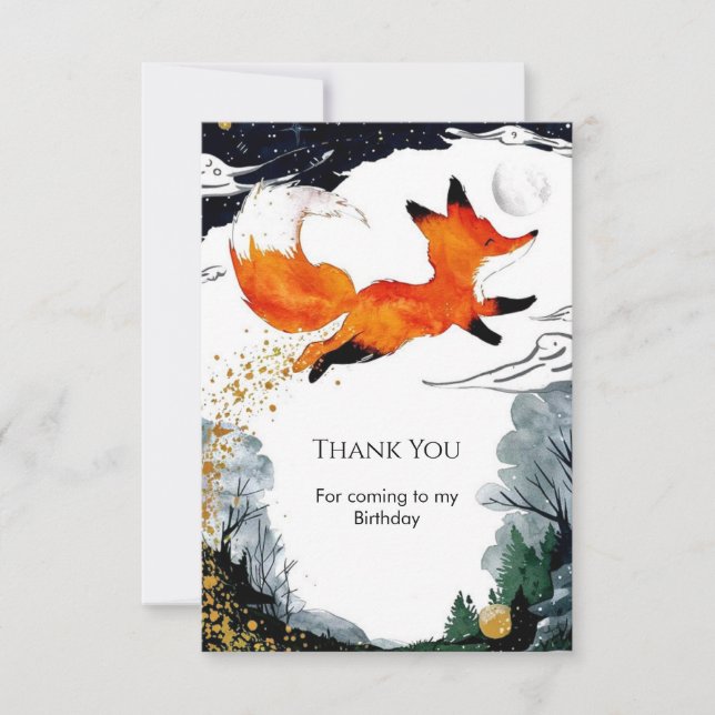 Cartão De Agradecimento Aniversário de Raposa Divertida (Frente)