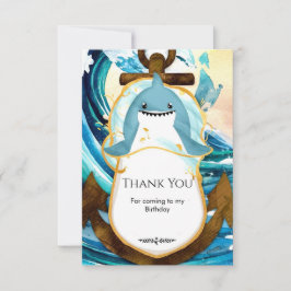 Cartão De Agradecimento Aniversário de Tubarão Caprichoso Azul Pastel