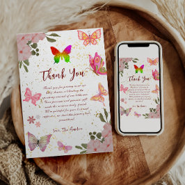 Cartão De Agradecimento Aniversário de uma borboleta elegante, roxa e cor-