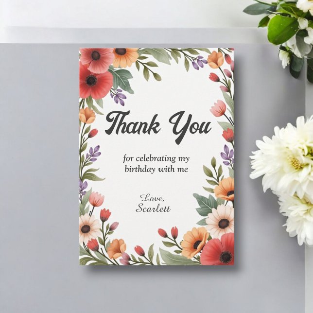 Cartão De Agradecimento Aniversário de Verão do Jardim Floral Russo Elegan (Criador carregado)