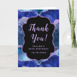 Cartão De Agradecimento Aniversário do Agate do Oceano Azul-Escuro e Roxo