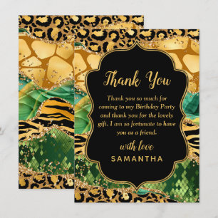 Cartão De Agradecimento Aniversário do Agate Safari Dourado e Verde