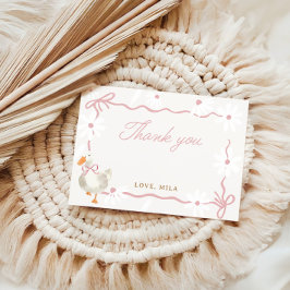 Cartão De Agradecimento Aniversário do Bobo Rosa Ganso do Arco