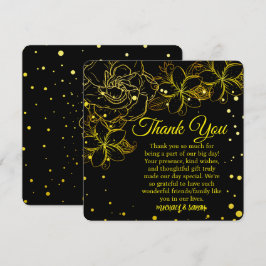 Cartão De Agradecimento Aniversário do Casamento Floral Dourado e Negro El