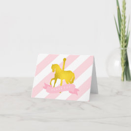 Cartão De Agradecimento Aniversário do Cavalo Carrossel Rosa