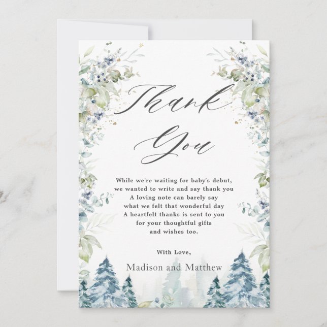 Cartão De Agradecimento Aniversário do Chá de fraldas Alpino Wonderland  (Frente)