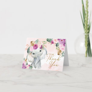 Cartão De Agradecimento Aniversário do Chá de fraldas de Elefante Violeta