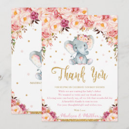 Cartão De Agradecimento Aniversário do Chá de fraldas Elefante Floral Chic