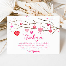 Cartão De Agradecimento Aniversário do Coração Vermelho Rosa