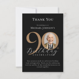 Cartão De Agradecimento Aniversário do Dourado 90 de Fotografia preto Eleg