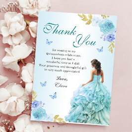 Cartão De Agradecimento Aniversário do Elegante Blush Blue Floral Quinceañ