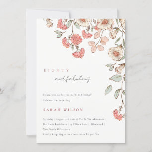 Cartão De Agradecimento Aniversário do Elegante Flores Rosa, 80